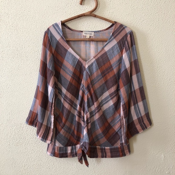 Anthropologie Tops - Anthropologie Cloth & Stone Plaid Tie Front Top L Anthropologie Tops - Anthropologie Cloth & Stone Plaid Tie Front Top L